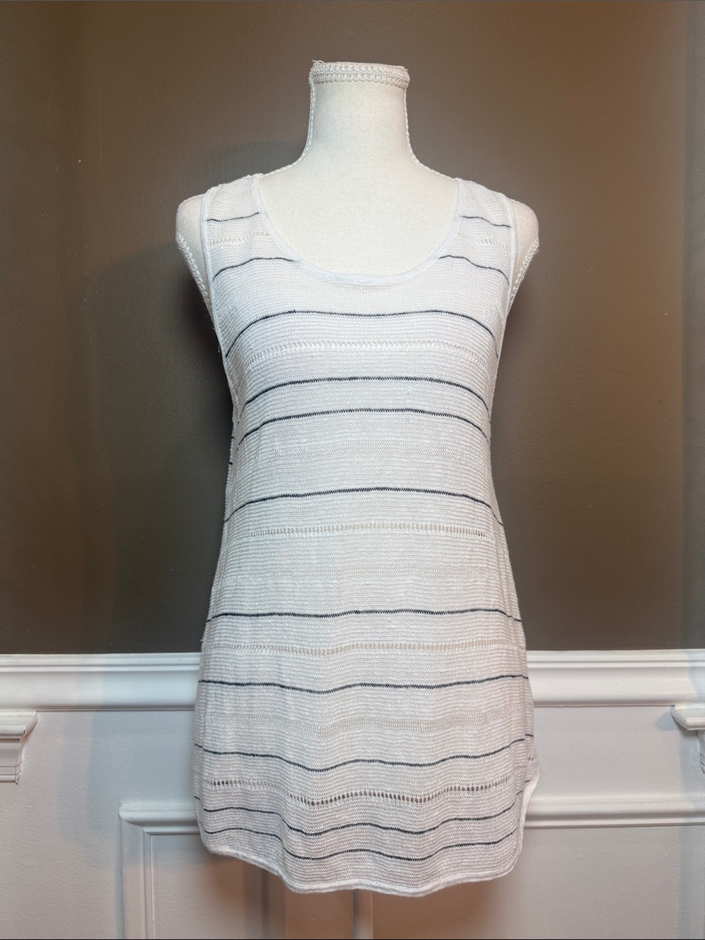 Eileen Fisher‎ Organic Linen Sheer Striped Tank Top S Coastal